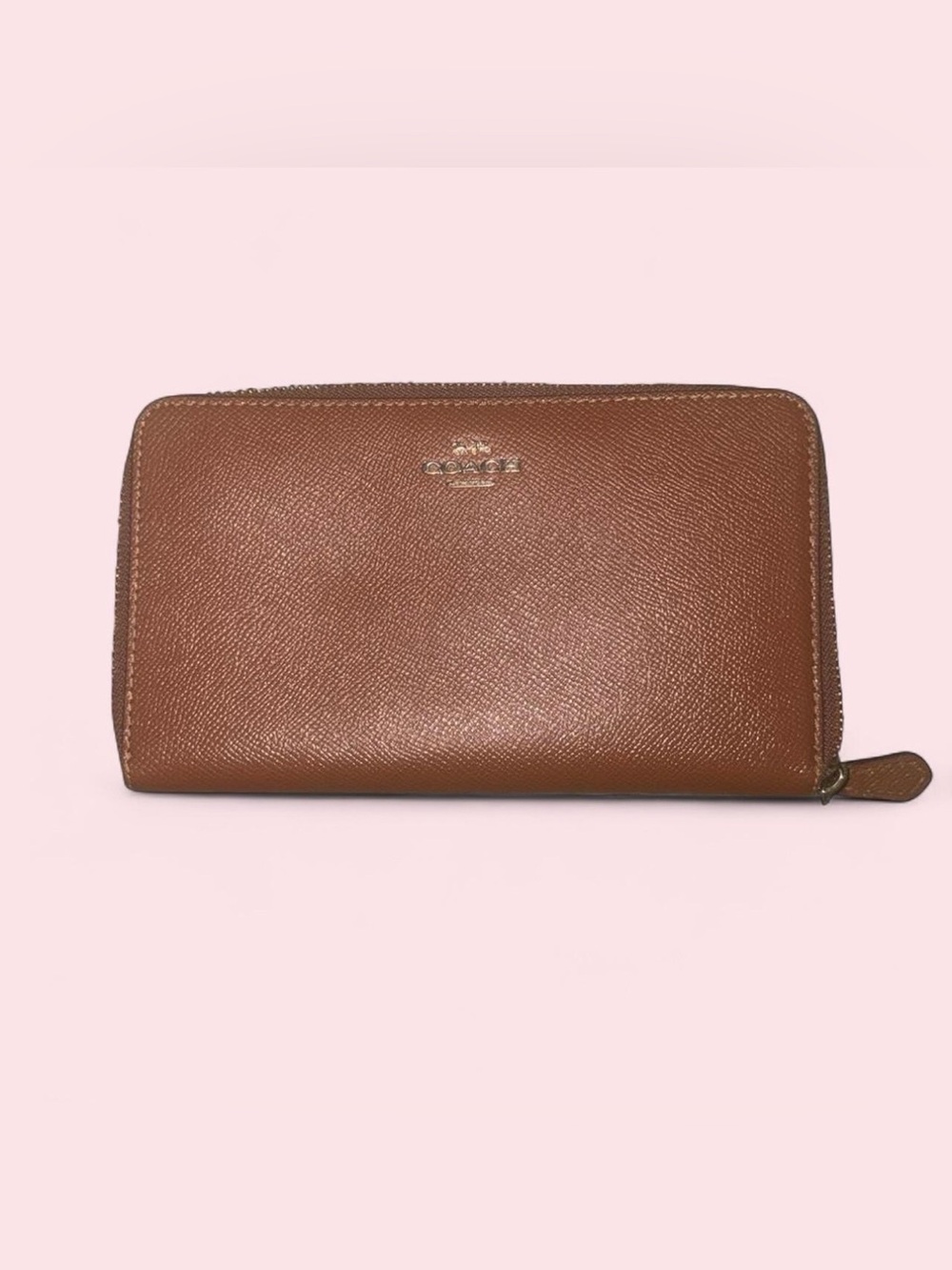 Coach Caramel Brown Pebbled Leather Zip Wallet